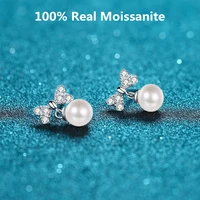 0 3ct moissanite bow earrings aaa quality handpicked freshwater cultured stud pearl earrings for women bridal wedding jewelry