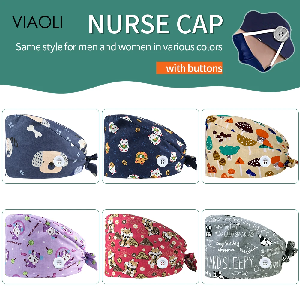 

Cartoon Surgicals Cap Adjustable Anime Print Scrubs Caps Beauty Salon Dustproof Working Accessories Pet Shop Scrub Hat Women Men