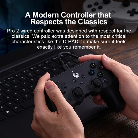 8bitdo Pro 2 Xbox проводной геймпад для Xbox серии X S, Xbox One PC Windows 10 11 обновленные с эффектом зала джойстики добавить белый