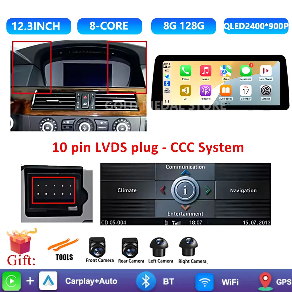 

Android 15 GPS автомобильный видеомультимедийный плеер 4G Auto Carplay 12,3 ‘’ для BMW 5 серии E60 E61 E62 2004-2012 системы CIC CCC