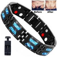 carbon blue magnet bracelet titanium magnetic therapy bracelet double row slim loss weight bracelet for mens health bracelet