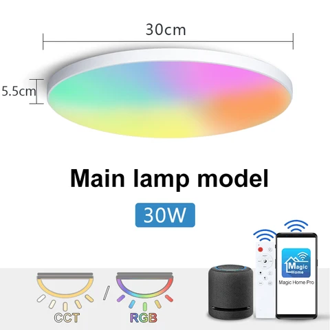 Умная Светодиодная лампа MARPOU RGB, потолочный светильник с голосовым управлением alexa Google, дистанционным управлением через приложение, ультратонкий Светодиодный светильник для комнаты, спальни