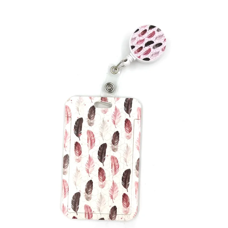 

Leaves Feathers Cute Credit Card Cover Lanyard Bags Retractable Badge Reel Student Nurse Exhibition Enfermera Name Clips Card