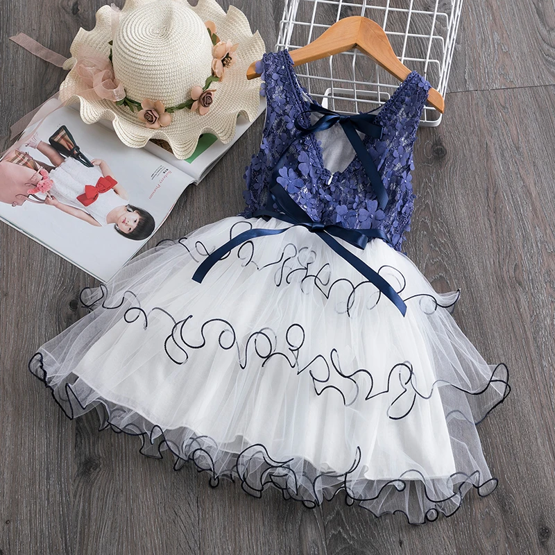 

Children Clothing For Baby Girls 3 to 8 Years Summer Toddler Girls Lace Cake Dress Kids Sleeveless Floral Mesh Wedding Dresses