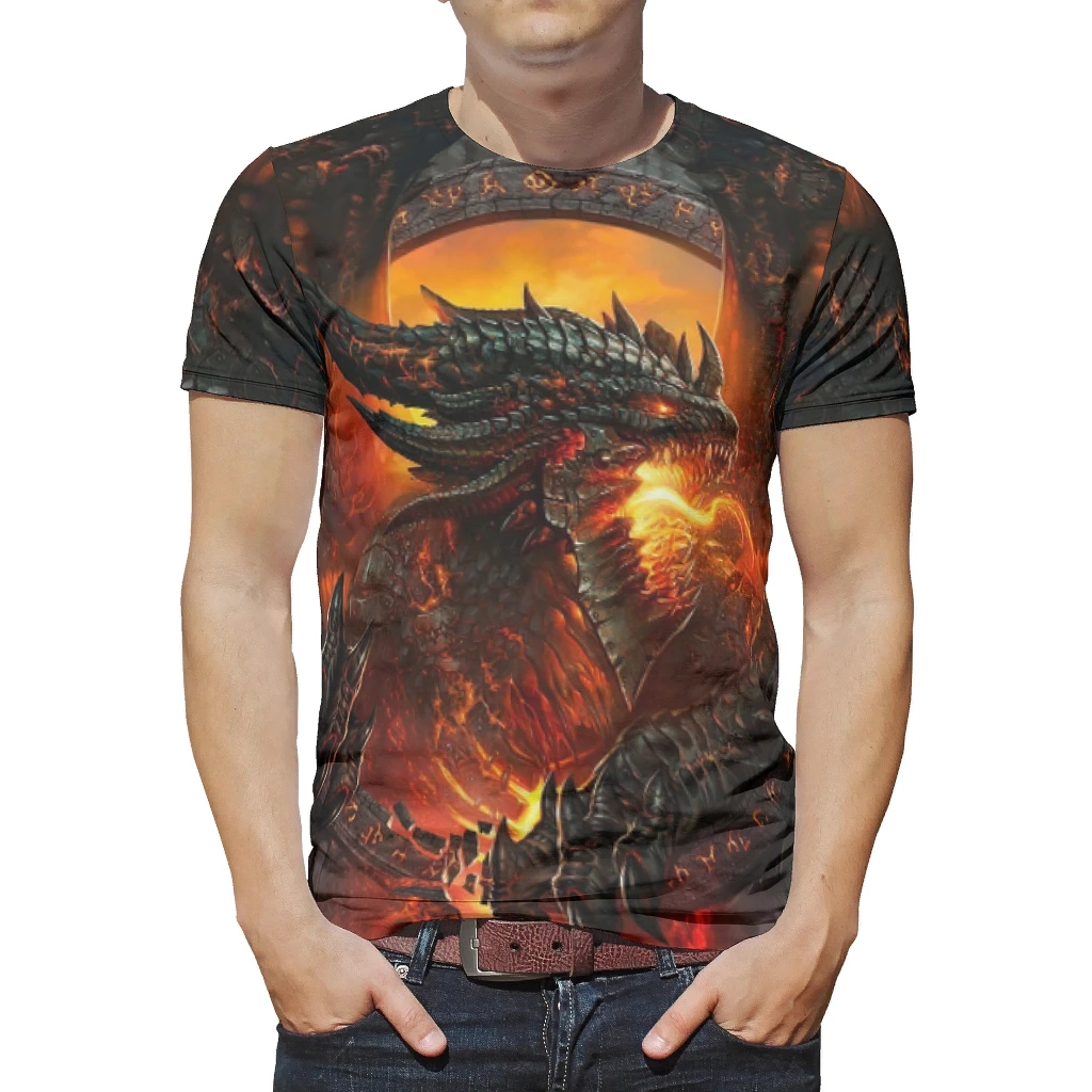 

High Quality Men T Shirt Fire Dragon Print Summer Short Sleeve T-Shirt Cotton Causal Quick-drying Tops Tees Oversize