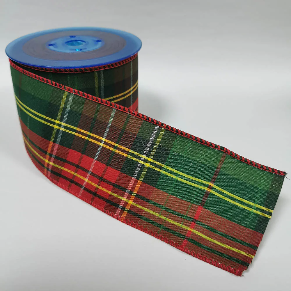 

25yards 63mm Plaid Ribbon Red Green Scottish Checked Wired Edge for Festival Christmas Decoration New Year Gift Wrapping
