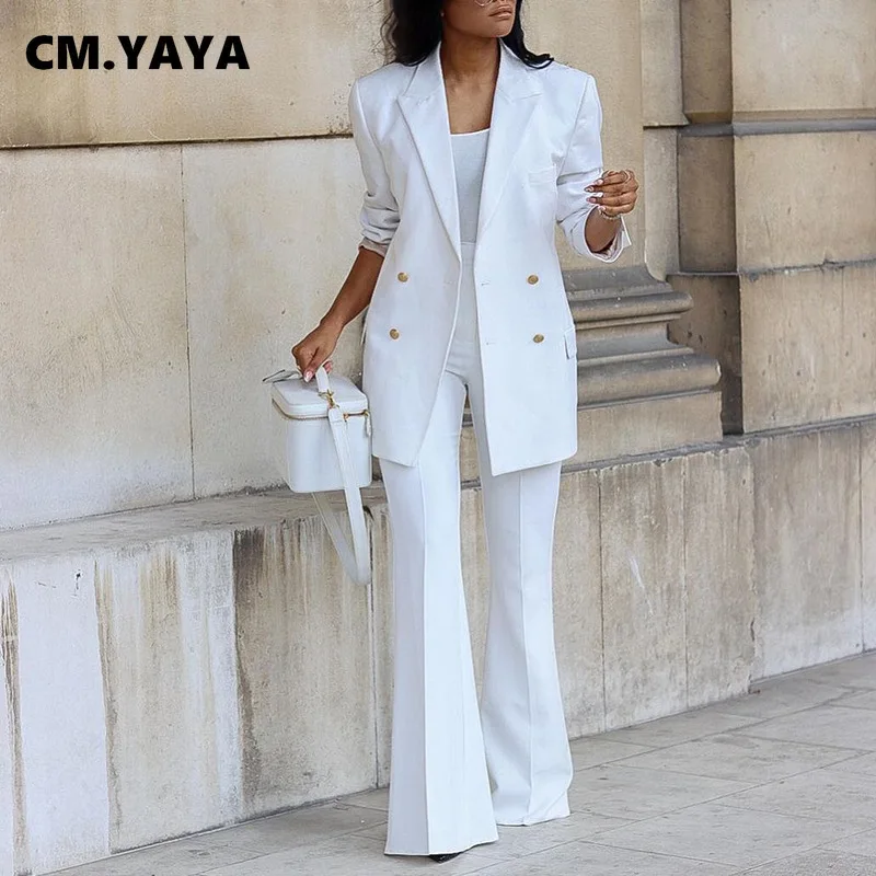 Женский элегантный спортивный костюм CM.YAYA базовый двубортный Блейзер и прямые
