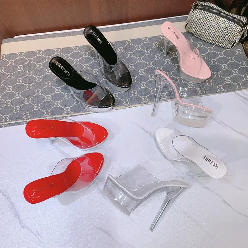 Сандалии женские прозрачные на платформе босоножки тонком каблуке 14 см