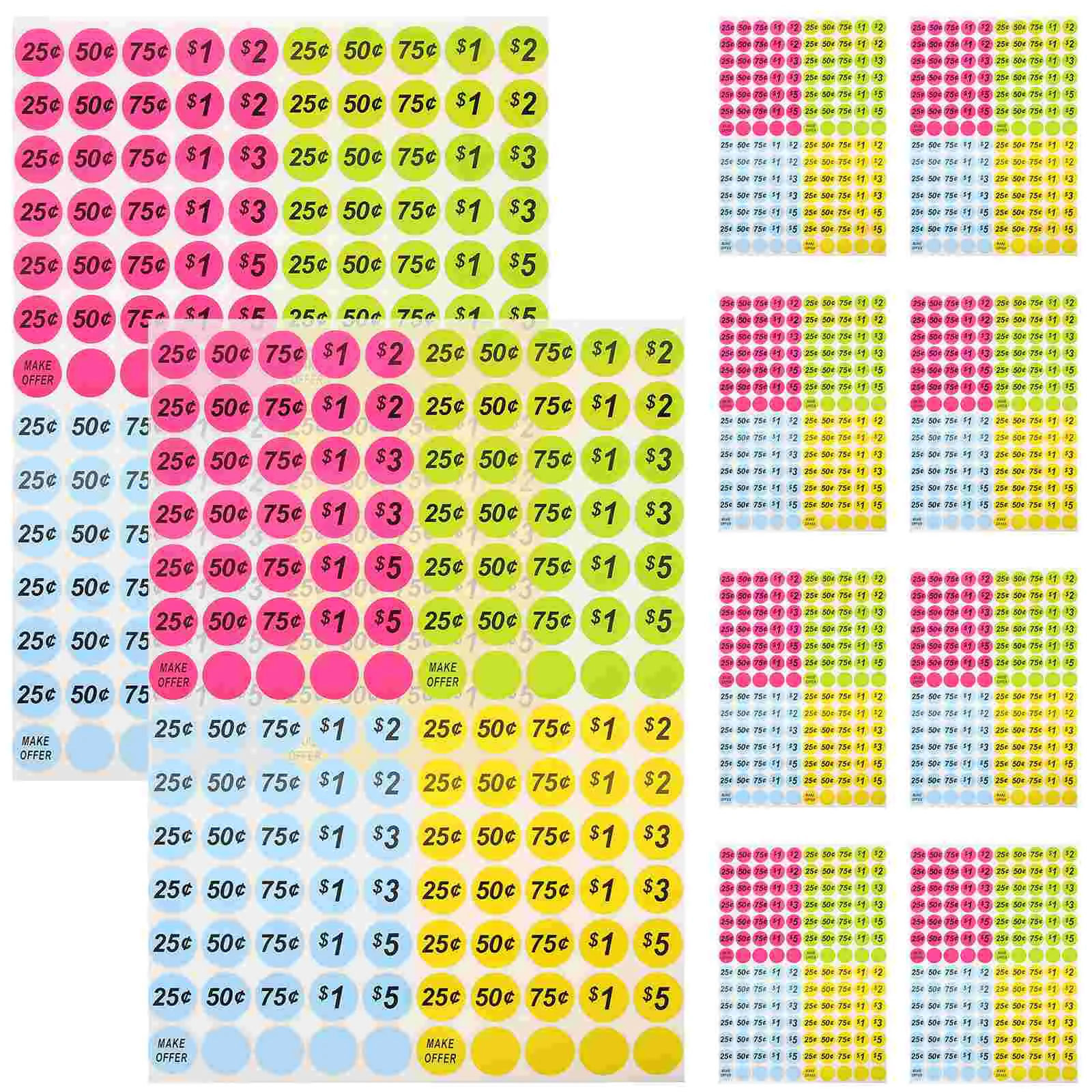

10 Sheets Tag Neon Colors Price Stickers Commodity Round Pricing Labels Paper Pre-priced Decals Pvc Sale Market