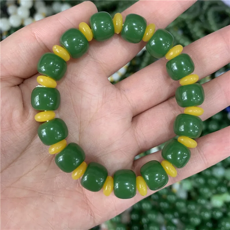 

Natural Green Jades Beads Elastic Bracelet Charm Jewellery Fashion Hand Knitted Man Woman Luck Amulet Bracelets Wholesale