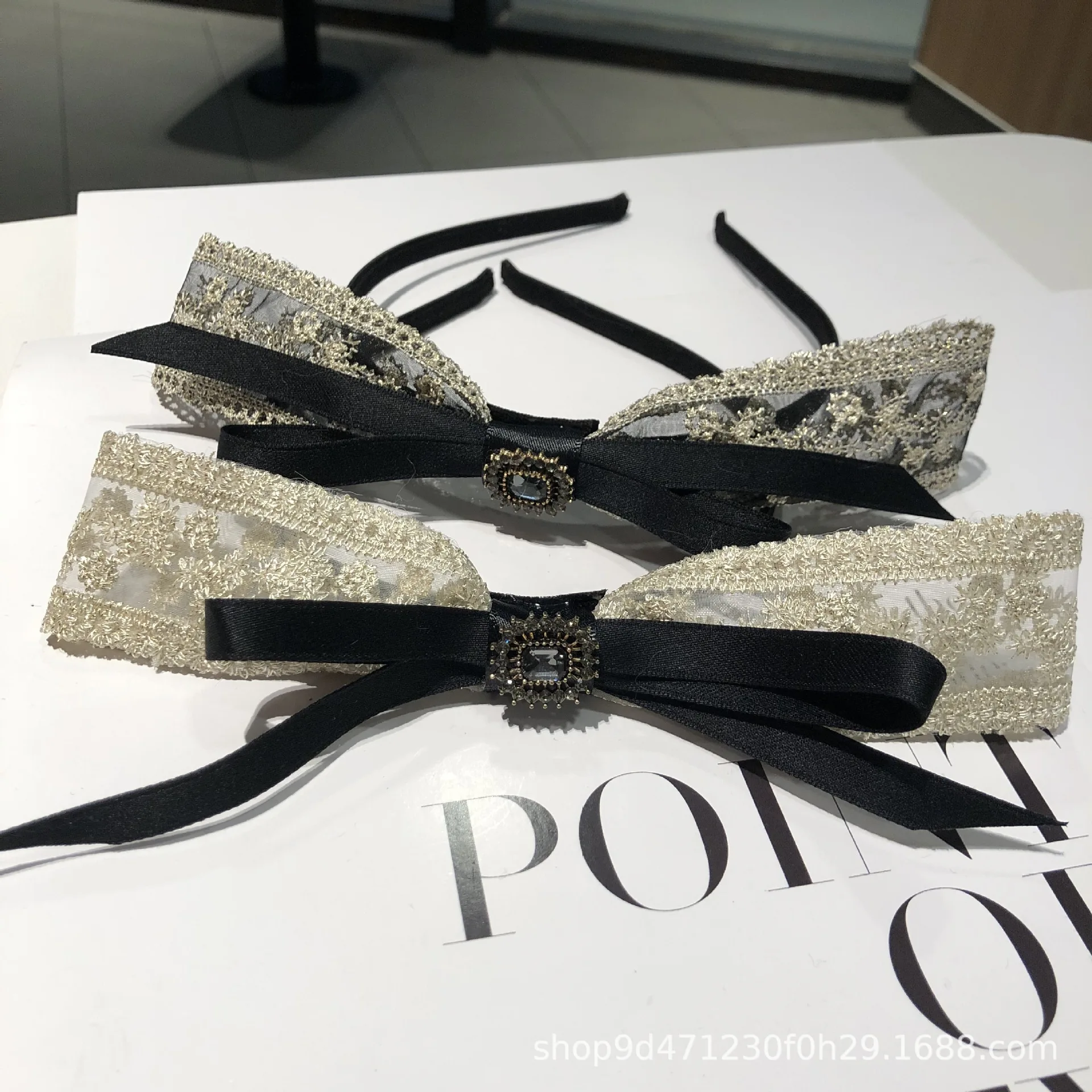 

Wind Jewelry Lace Mesh Crystal Rhinestone Multi-layer Bow Thin Hairband Headband Female