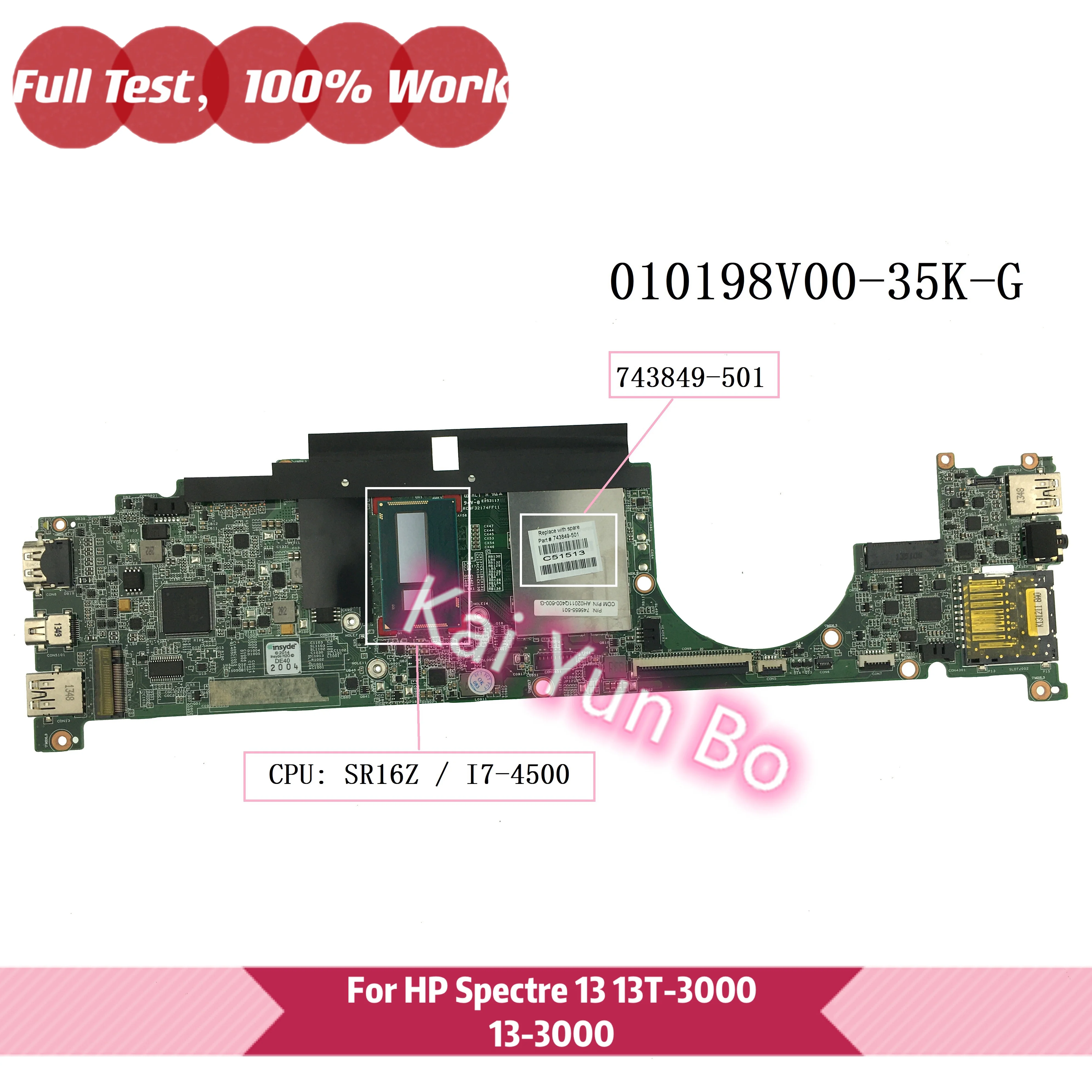 

743849-501 для HP Spectre 13 13T 13-3000 материнская плата для ноутбука 743849-601 743849-001 010198V00-35K-G с I7-4500U 8 Гб