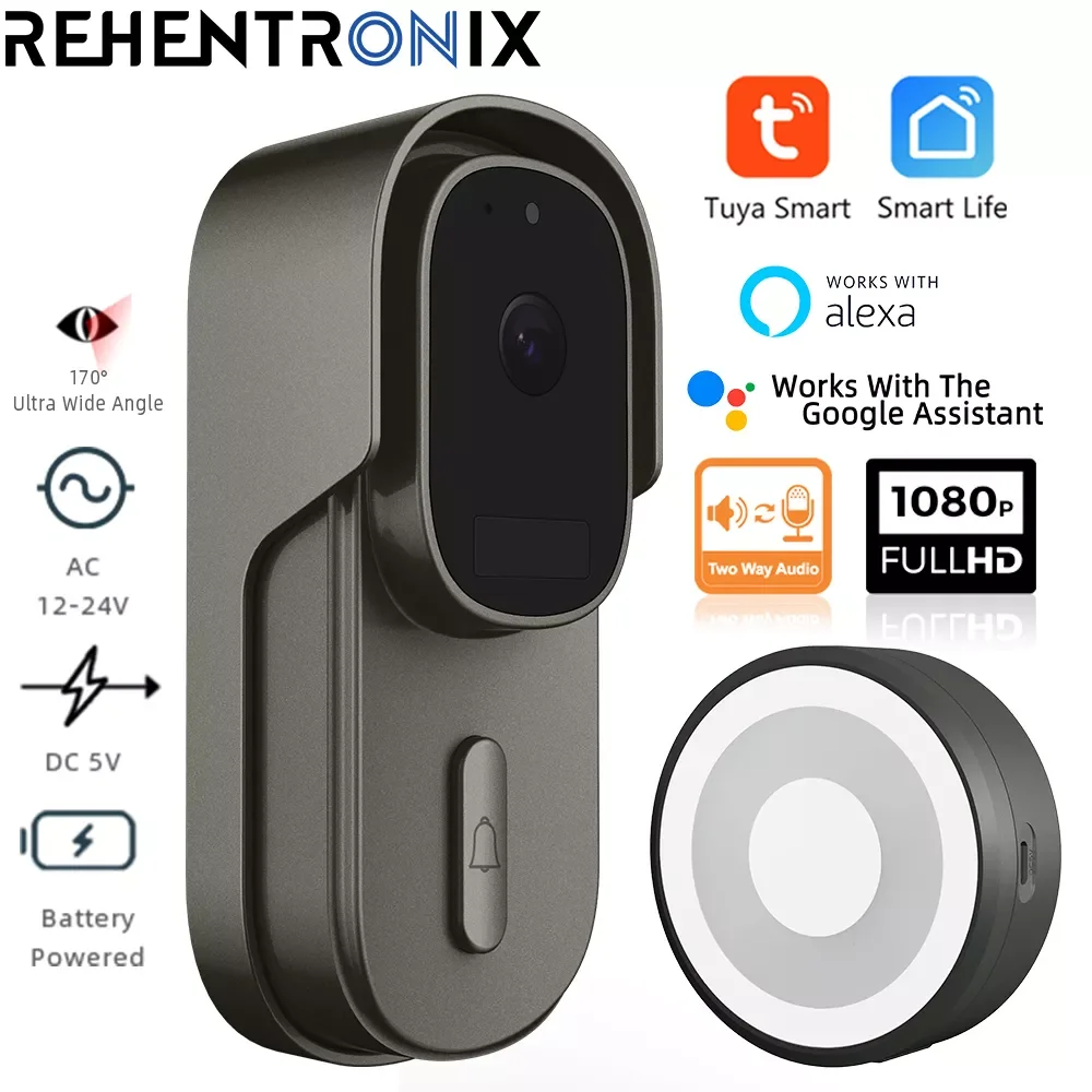 

NEW2023 Tuya Video Doorbell WiFi Wireless Wired Door Bell DC AC Battery Powered 1080P 2MP Waterproof with Alexa Google Door bell