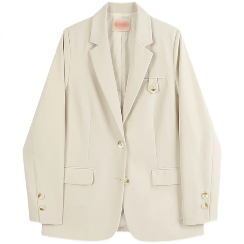 

Long Sleeves Clothing Women Casual Korean Fashion Beige Blazer Lady Streetwear Autumn Baggy Outerwear Senior Tops Office Coat