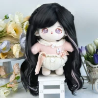 doll wig long hair wave black with pink braids high temperature wire suitable for dolls with head circumference 36 38cm