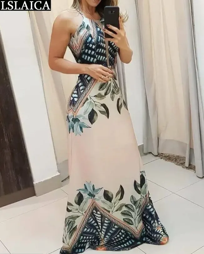 

Summer Dresses for Women 2022 Sleeveless Printed New Arrival Fashion Floor-length Dress Woman Party Club Selling Clothes Female