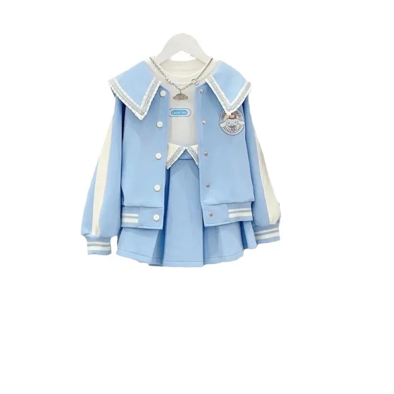 Костюм для девочек топ с кукольным воротником и длинными рукавами + брюки