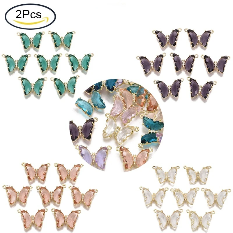 

NBEADS 2PCS Environmental Alloy Links connectors with Glass and Clear Cubic Zirconia Butterfly Light Gold making DIY