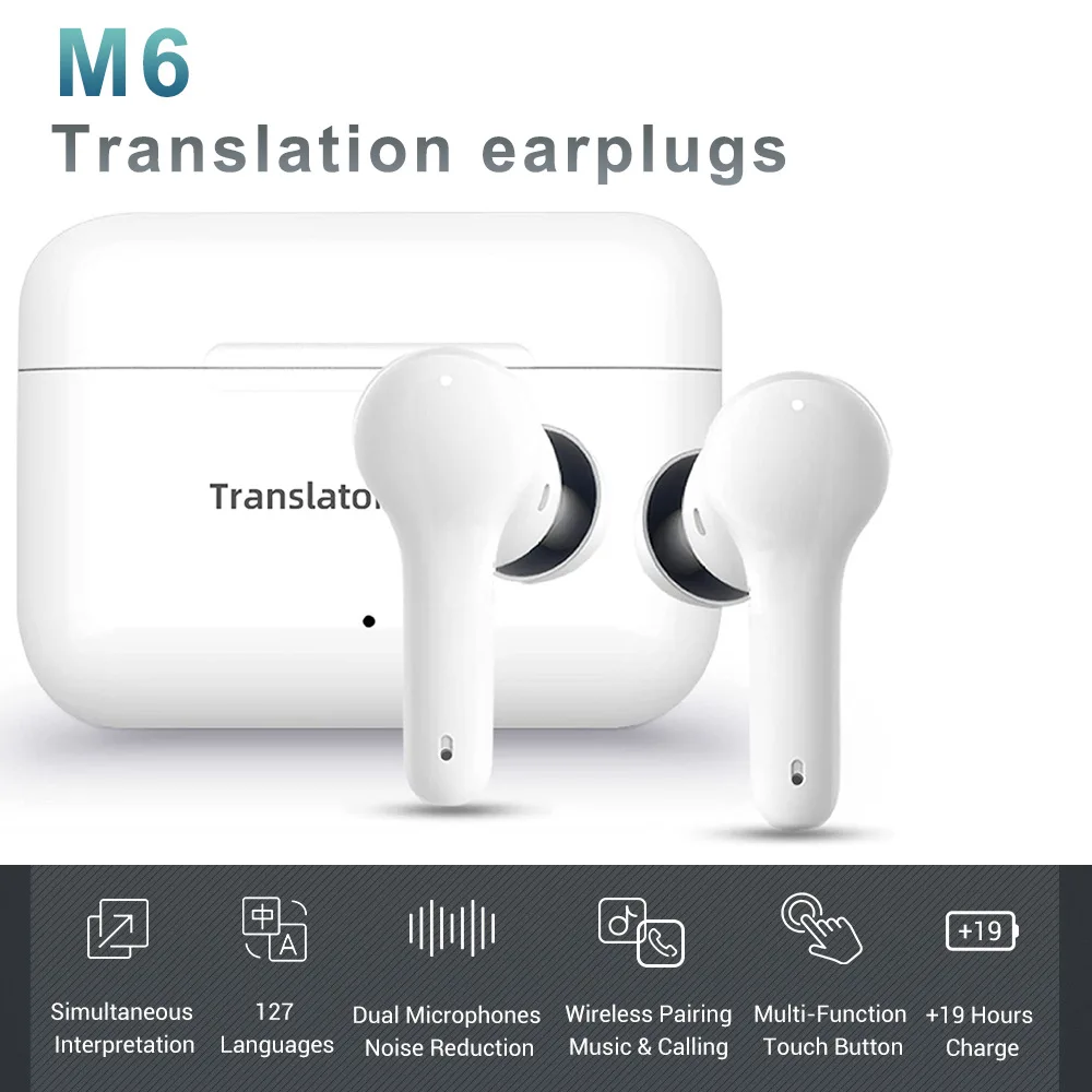 Enlarge Translation Headphones 127 Languages Instant Translate Smart Voice Translator Wireless Bluetooth-compatible Translator Earphone