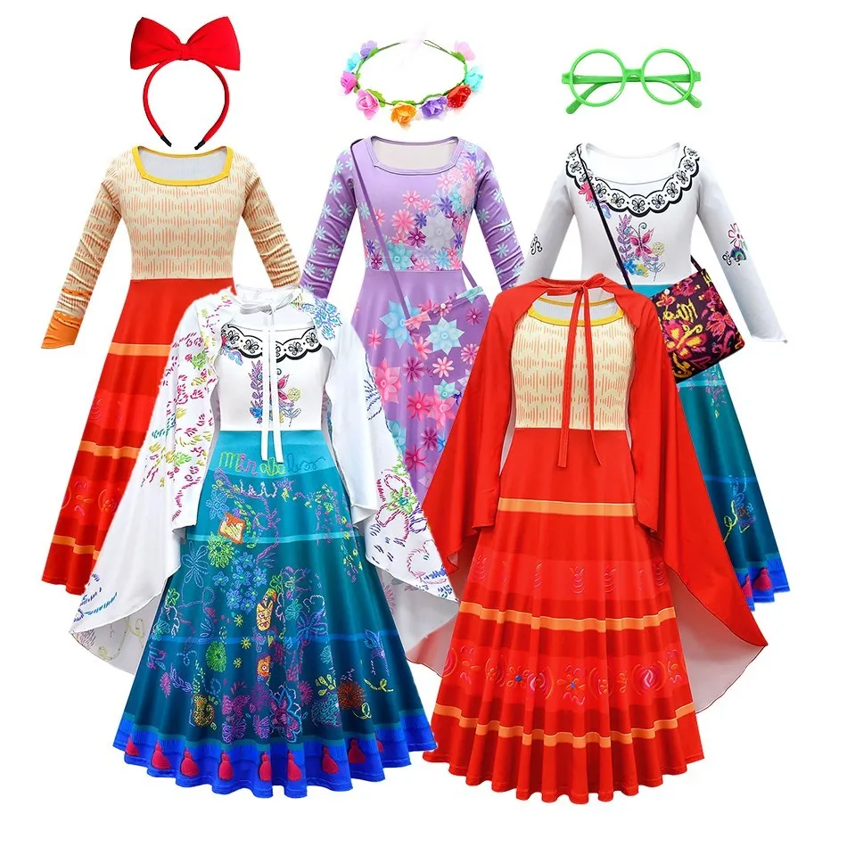 

Little Girls Dolores Gown Children Madrigal Carnival Long Sleeve Vestidos Encanto Ball Magic Clothing Isabela Christmas Costume