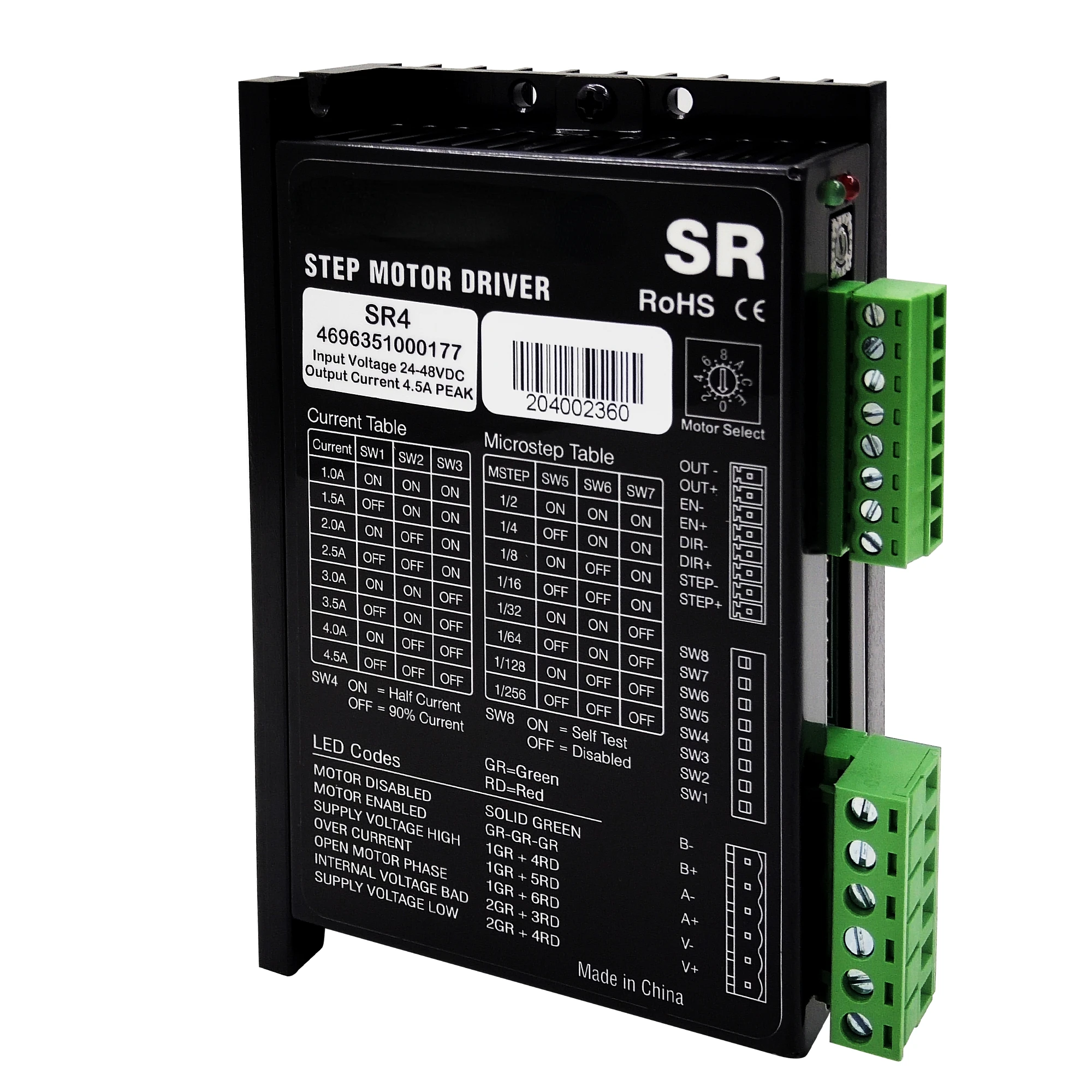 

SR4 2-phase DC input stepper drive 4.5a micro step stepper motor drive for Nema 17 23 hybrid motor stepper