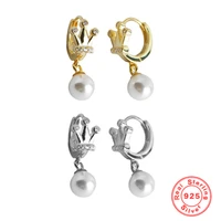 high quality crown shaped shell beads 925 sterling silver drop earrings with zircon freshwater pearl fine jewelry for women