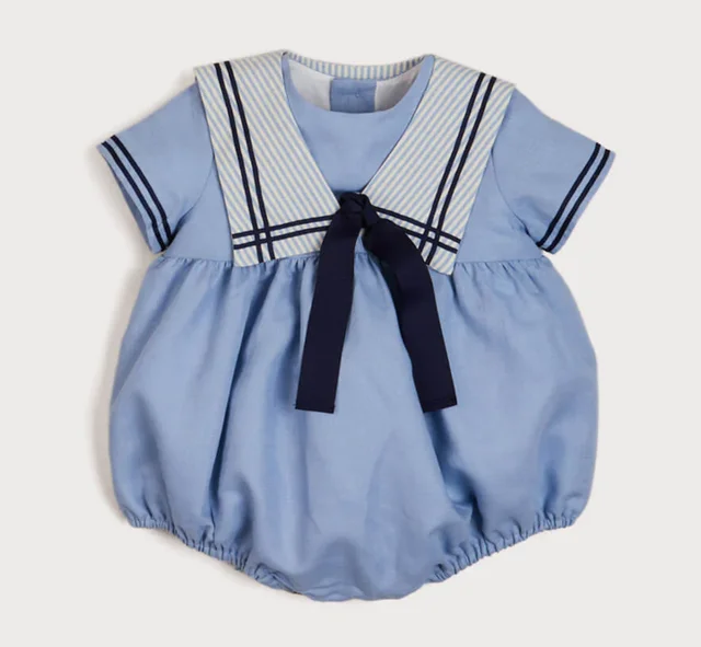 Boy Girls Sailor Suit Short Blue Navy Uniform Striped Tie Set Dress Classic Retro Cotton Linen Siblings Outfit Birthday Clothing 6