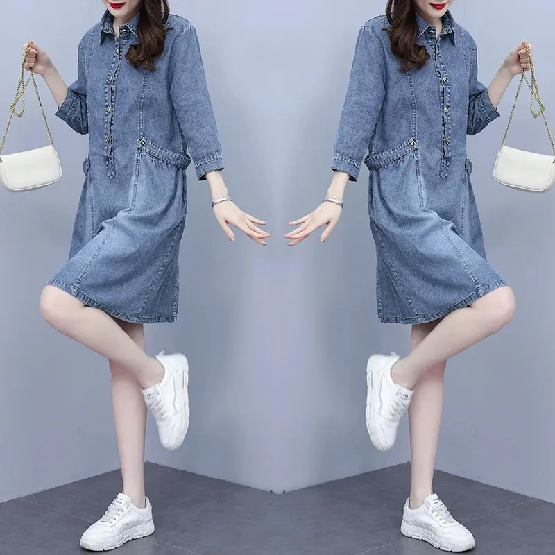 Джинсовое платье женское весенне-осеннее винтажное свободное тонкое 2023 новая