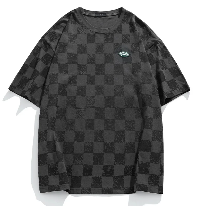 

Japanese Men's Hand-painted Checkerboard T-shirt Men's 2022 Summer New Fashion Brand Printed Short Sleeve T-shirt