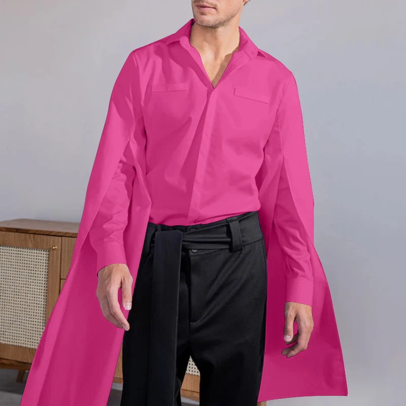 

Men Shirt Lapel Flare Long Sleeve 2022 Button Casual Long Sleeve Shirt Men Clothing Solid Streetwear Harajuku Slim Mens Shirts