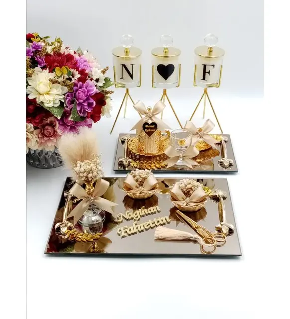 Поднос для кольца обещаний помолвки и подсвечник кофейных свечей жениха набор из