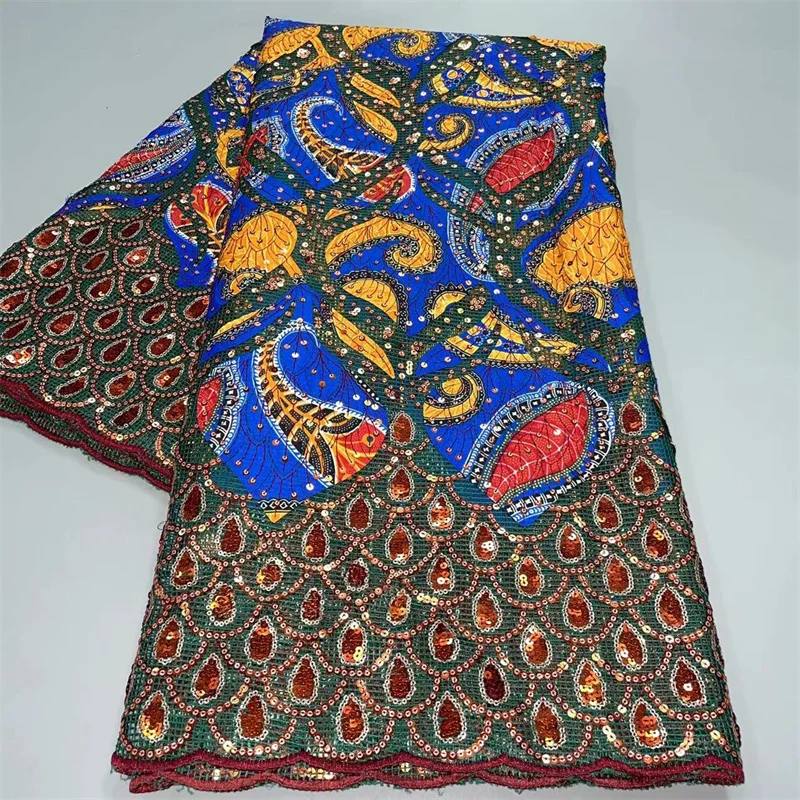 

5 yard Newest hot Selling French Lace with Sequins wax High Quality African Tulle cord Lace Net Embroidered Lace Fabric