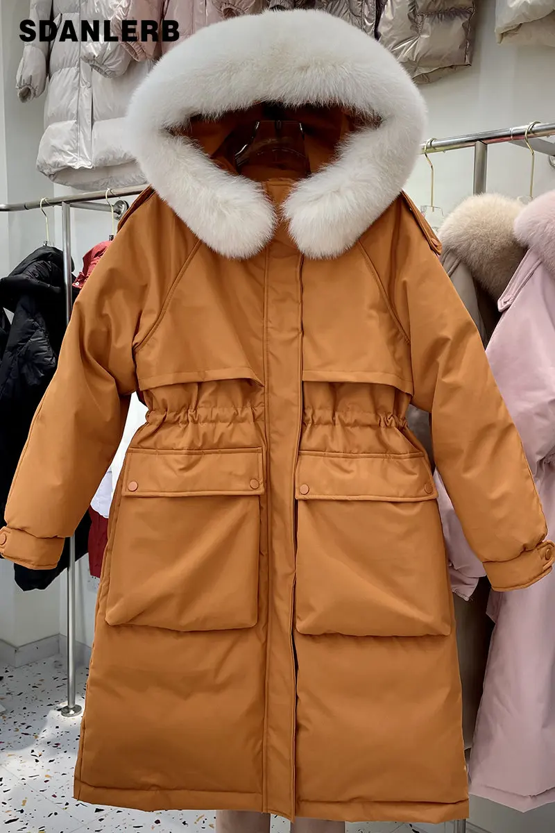 

Winter New Down Jacket Women's Mid-Length Parka Korean Style Thickened Female Elegant Fashion Big Fur Collar Overalls Coat