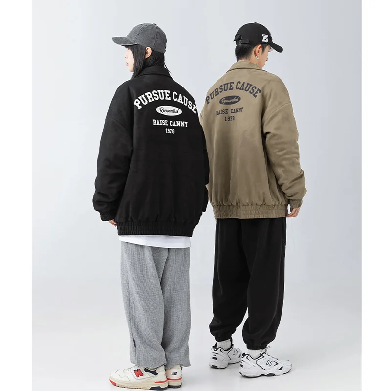 Streetwear Men New Style Black Suede Cotton-padded Clothes High Street Hip Hop Comfortable  Down Jacket Autumn and Winter Female