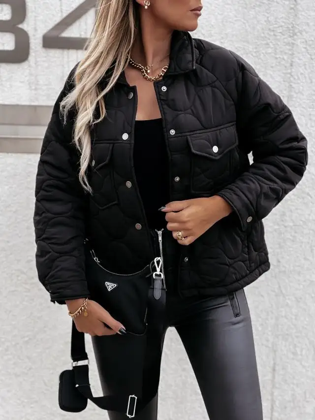 2022 Winter Warm Women's Parkas Black Long Sleeve Buttons Pockets Single Breasted Casual Jacket Female Fashion Ladies Coats