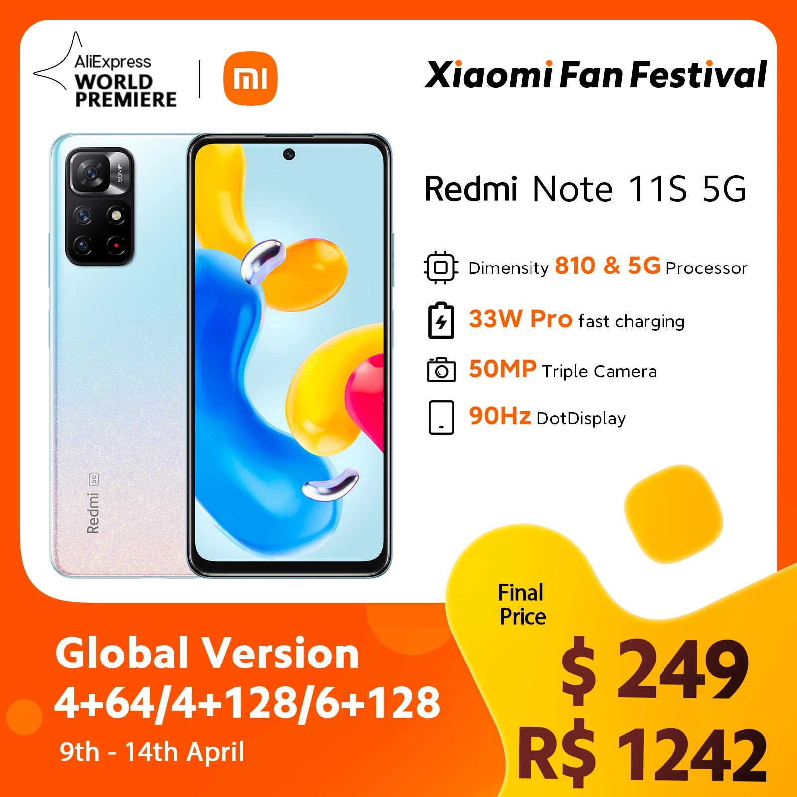  Глобальная версия смартфона Xiaomi Redmi Note 11S, экран 810 дюйма, NFC, 33 Вт, тройная камера 50 МП 