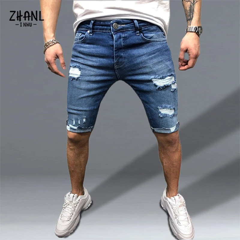 New Men's Jean Shorts Casual Fashion Men's Jean Shorts Tight Stretch Pants Men Wear Out Summer Slacks Sports Casual Pants Men