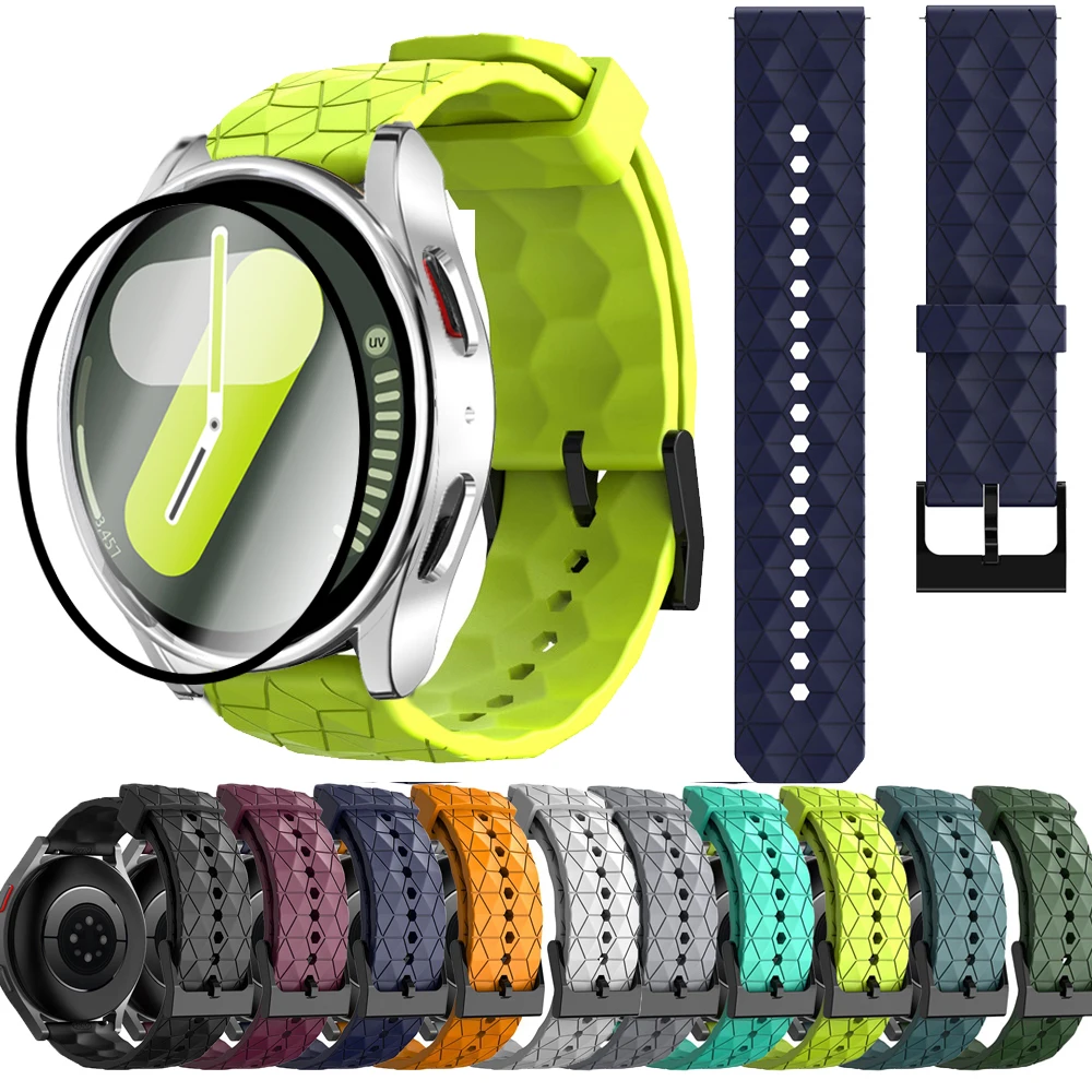 Чехол для ПК + силиконовый ремешок Samsung Galaxy Watch 7 6 5 4 40 мм 44 стеклянная защитная