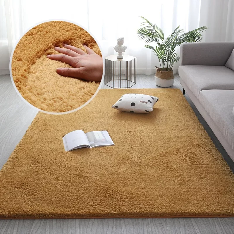 

NEW2023 Shaggy Fur Rug Solid Color Bedside Carpet Kids Play Floor Mat Tapetes De Sala Plush Area Rugs for Living Room Bedroom