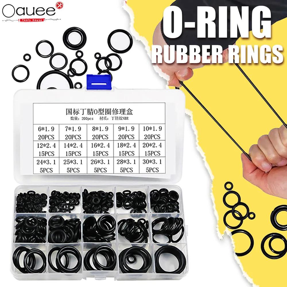 200Pcs O-ring Rubber Gaskets Seal Ring Set Nitrile Rubber High Pressure O-Rings NBR Sealing Elastic Band O Rubber Rings Set