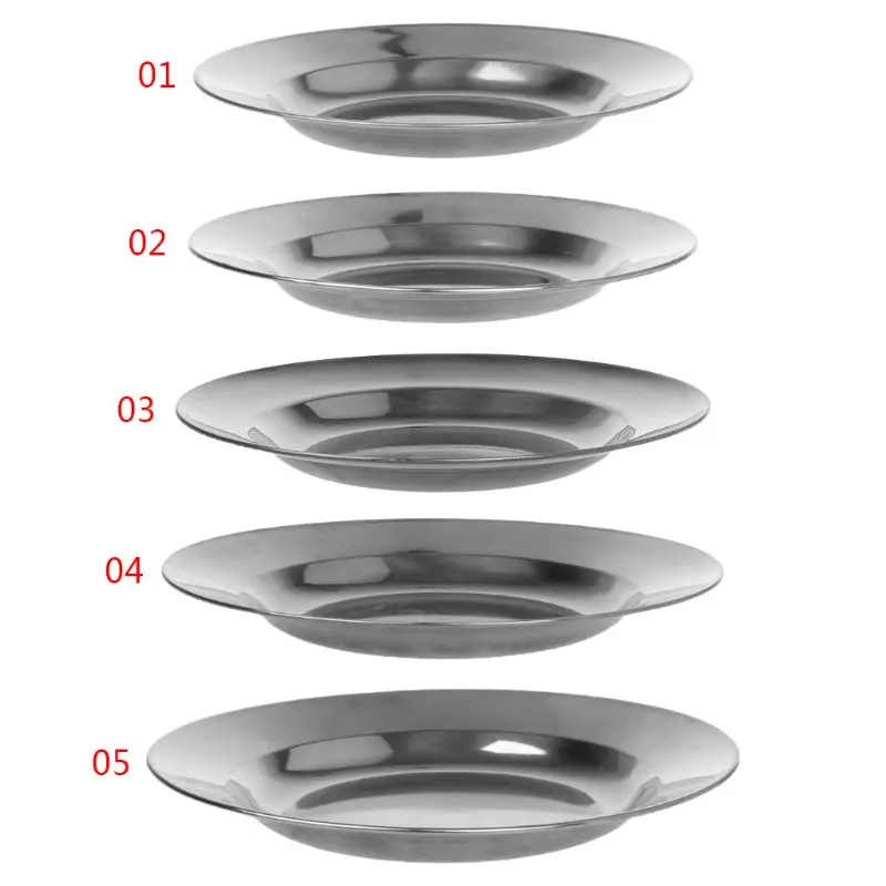 

Stainless Steel Round Dinner Plate Dish Tray Food Container Outdoor Camping Pic Drop ship