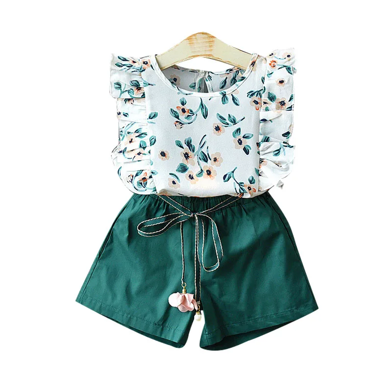 Летняя одежда для девочек элегантная малышей шифон футболки без рукавов и шорты
