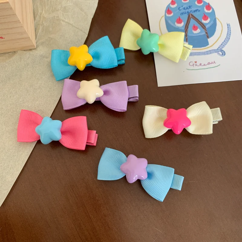 

Korean Candy Colored Pentagram Star Hairpin 2023 Summer New Energetic Sweet Bowknot Barrettes Kids Hair Accessories for Women