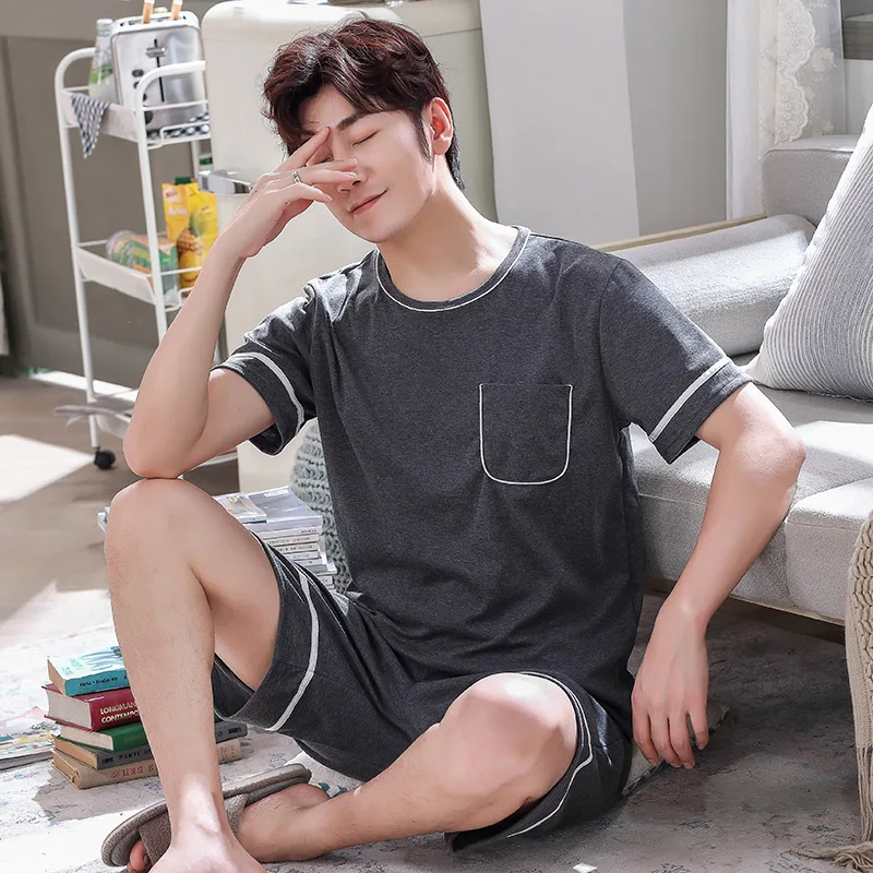 Mens Plus Size M-4XL Lounge Wear Fashion Cotton Pajamas Summer Short Pjs Set Homewear Man Nightwear Home Clothes Drop Ship