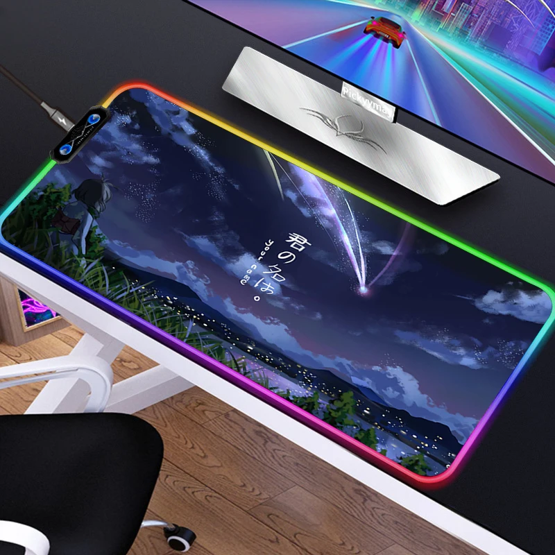 

Your Name RGB MousePad Large Gaming Mouse Pad Deco Gaming LED Lights Play Mat LOL Backlight Pc Gamer Mouse Carpet Anime Mousepad