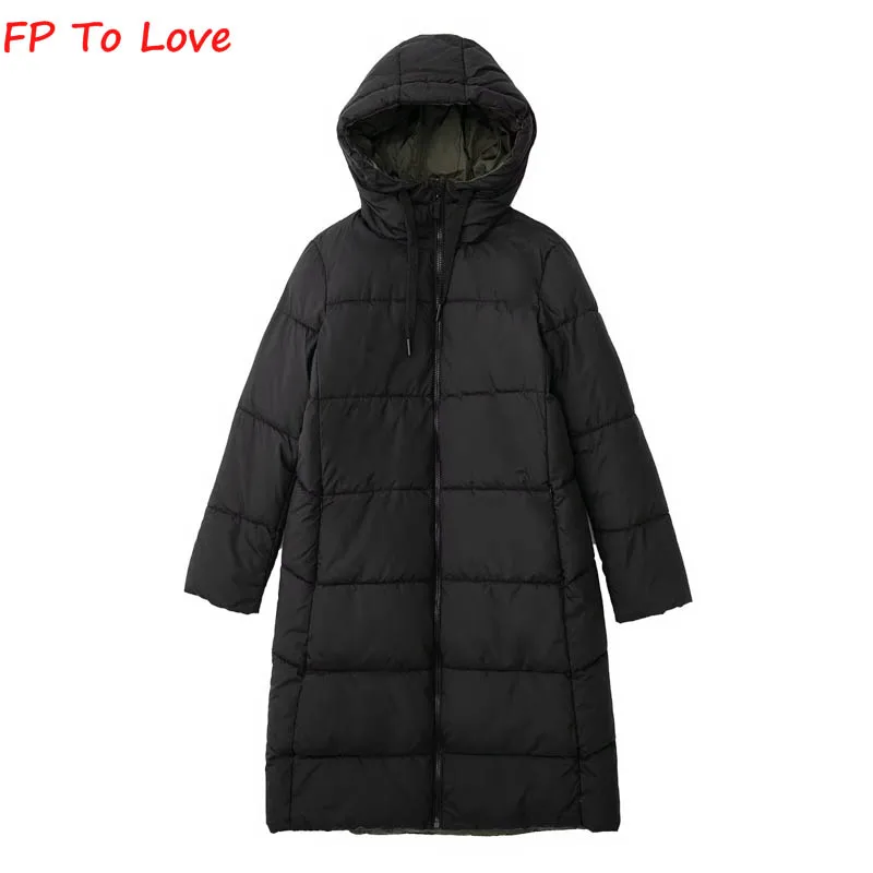

Double Sided Long Jacket Winter Warm Cotton Hooded Coat Woman Outwears PB&ZA Female Streetwears 8073228