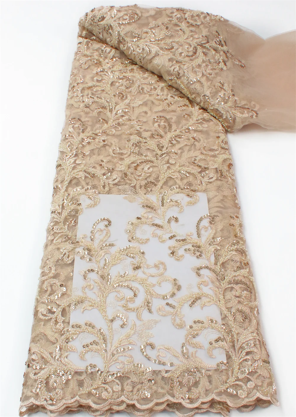 

African Heavy Beads And Sequence Lace Fabrics French Bridal Lace Fabric Luxury High Quality Embroidery Tulle Lace Fabric 5084B