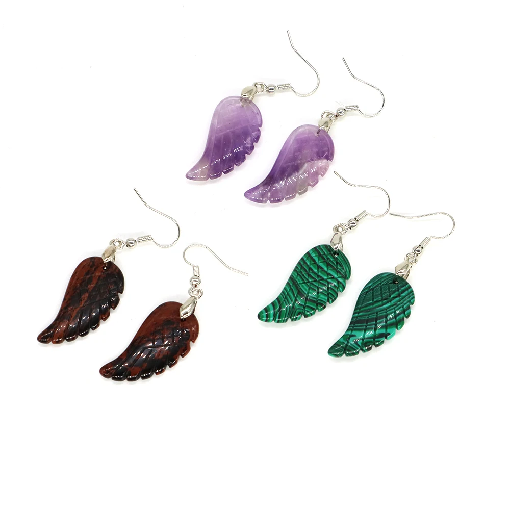 

Angel Wing Gemstone Earrings Healing Crystals Creative Design Personality Gem Pendant Girl Fashion Party Jewelry Gifts Wholesale