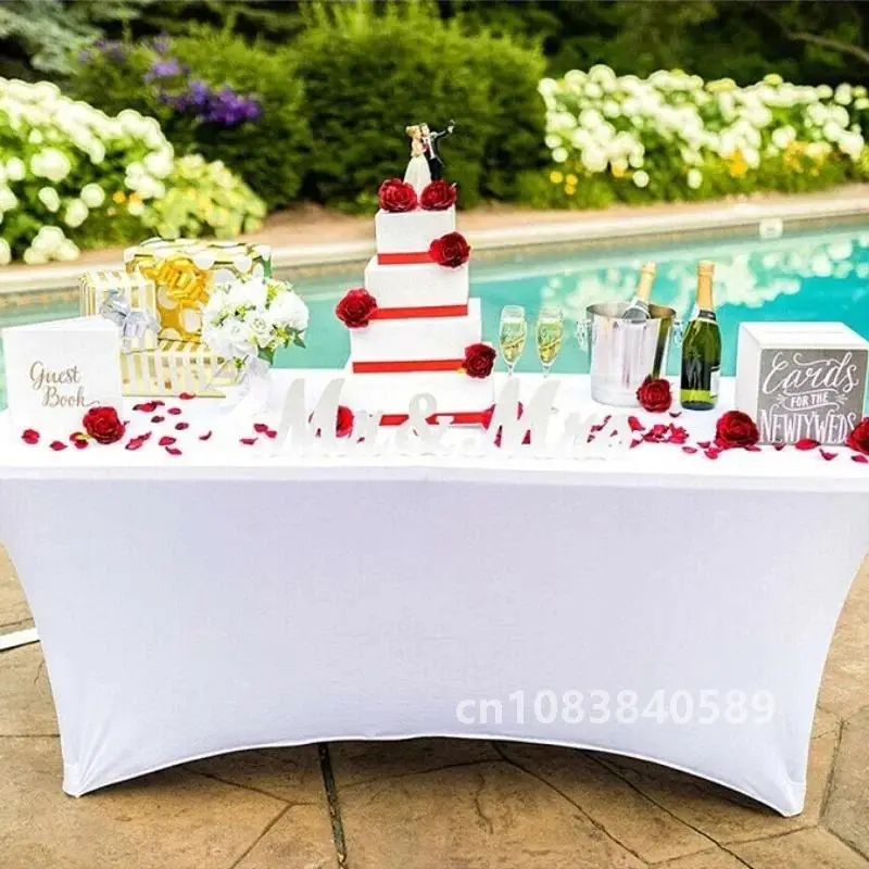 4/5/6/8FT High Stretch Tablecloth Wedding Party Beauty Massage Elastic Hotel Birthday Table Cover Rectangular Cloth