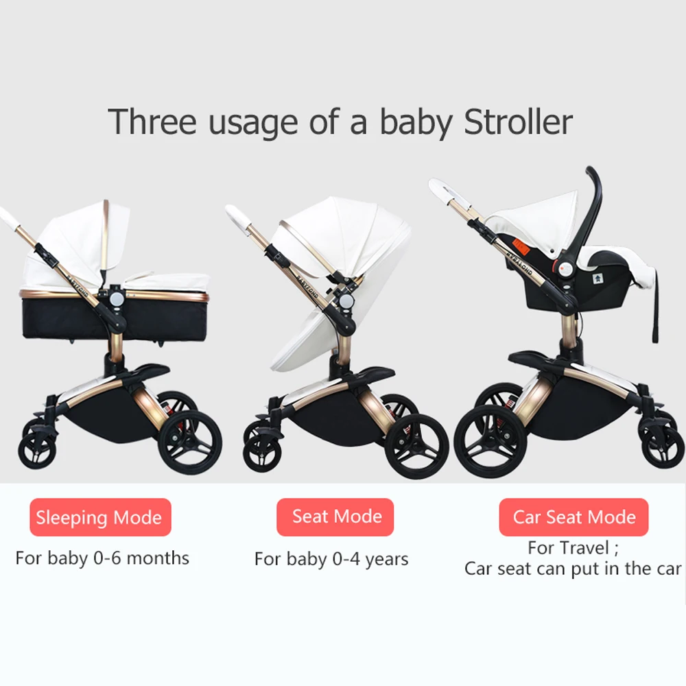 Free Ship Leather 3 in 1 Baby Stroller Two Way Suspension 2 in 1 Carriage EU Safety Car Seat Newborn Bassinet Send Umbrella enlarge